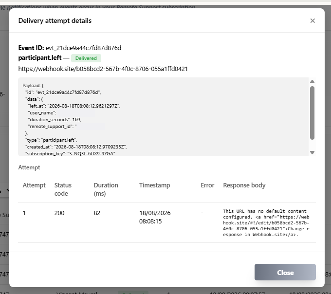 Delivery attempt detail