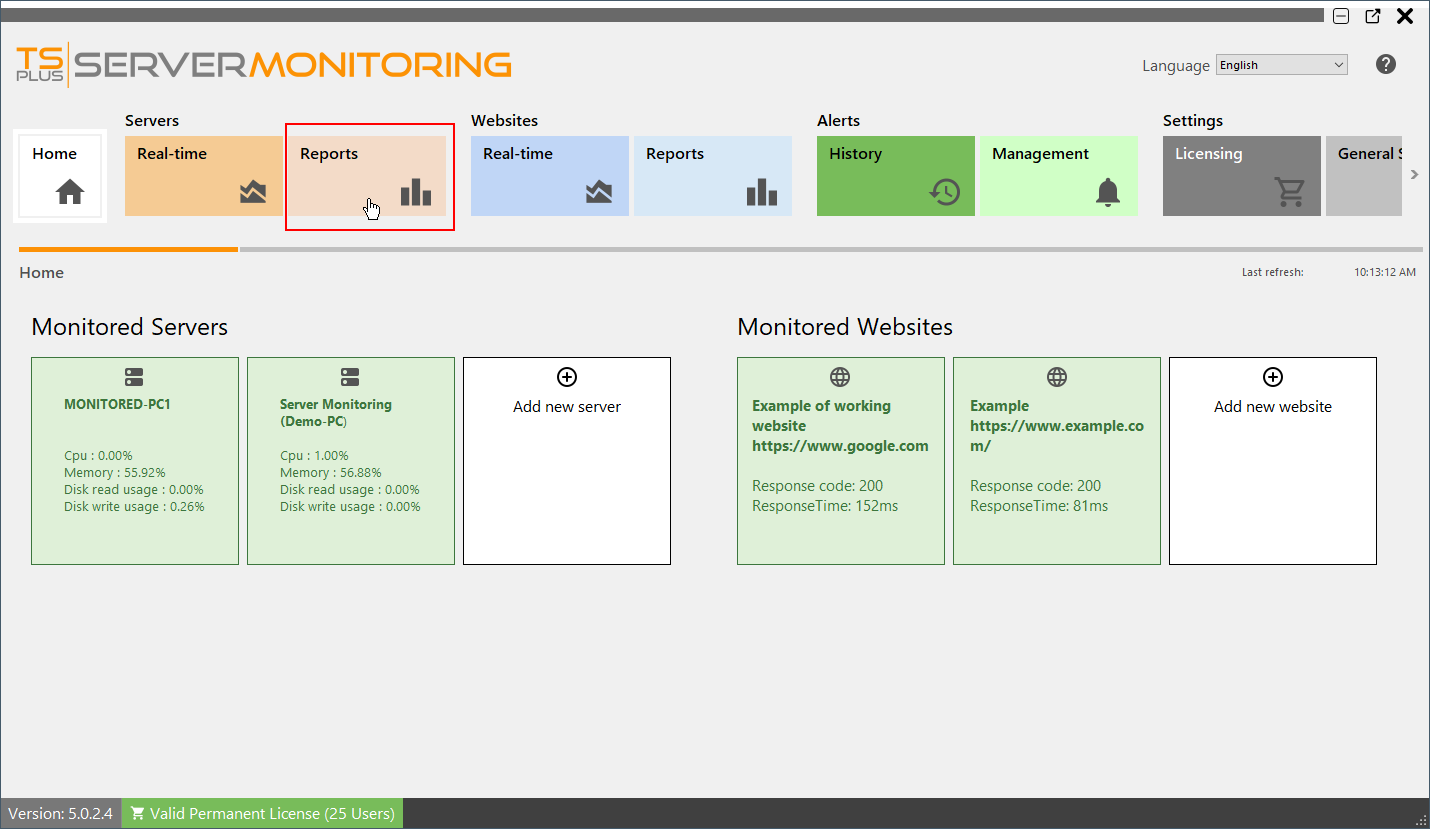 Websites Report Screenshot 1