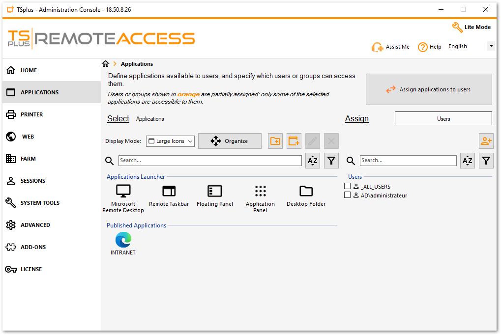 Admin Tool Applications Screen